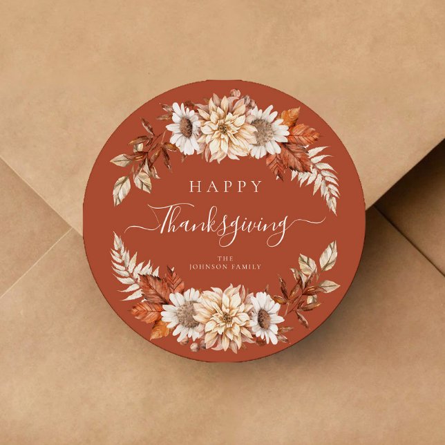 Adesivo Redondo Rustic Fall Deixa Feliz Ação de Graças (Rustic Fall Leaves Happy Thanksgiving Classic Round Sticker)