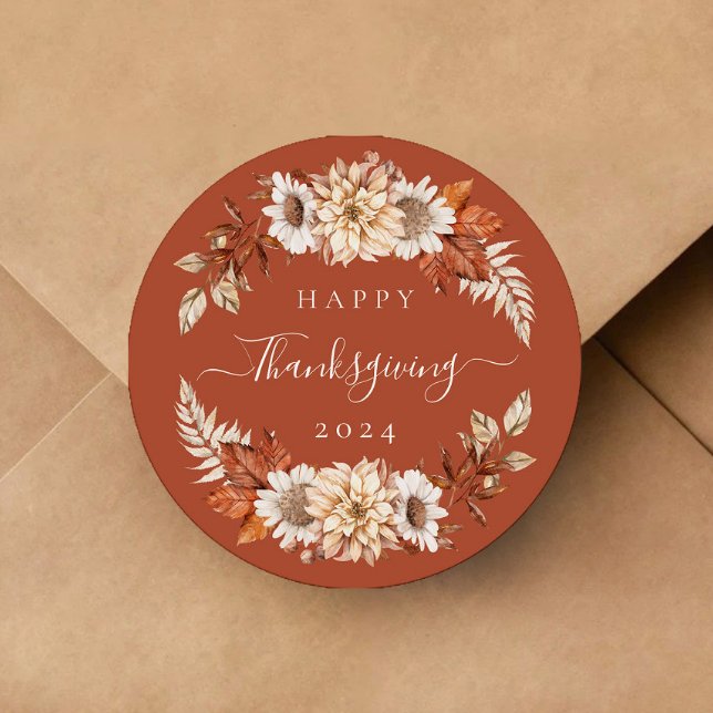 Adesivo Redondo Rustic Fall Deixa Feliz Ação de Graças (Rustic Fall Leaves Happy Thanksgiving Classic Round Sticker)