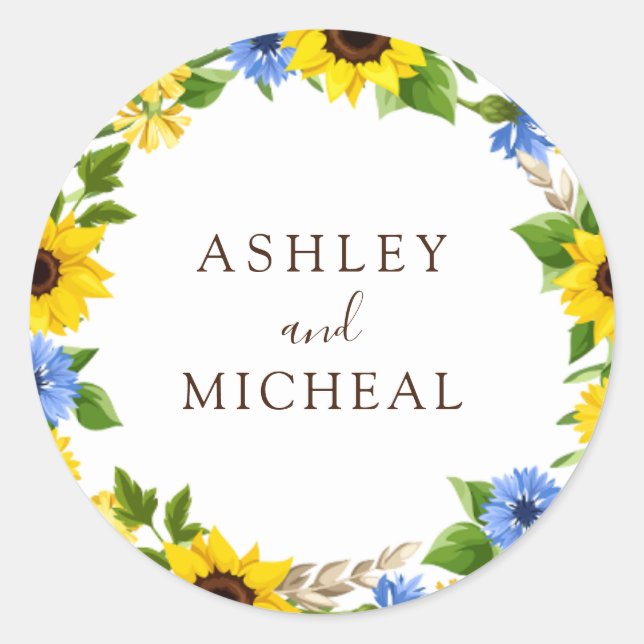 Adesivo Redondo Rustic Fall Sunflower Wreath Wedding Sticker (Frente)