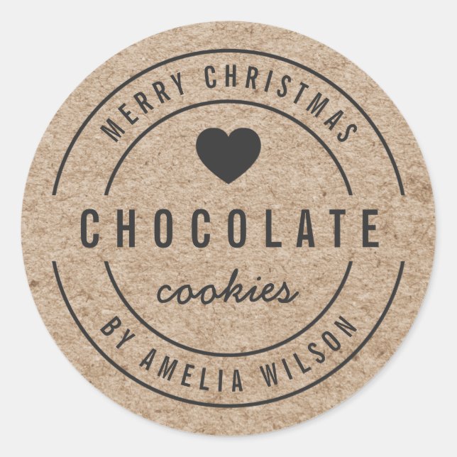 Adesivo Redondo Rustic Faux Kraft Homemade Goods Feliz Natal (Frente)