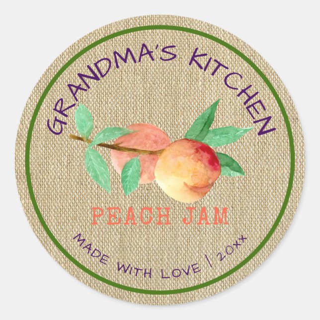 Adesivo Redondo Rustic Feed with Love Burlap Peach Jam (Frente)