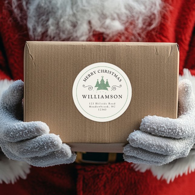 Adesivo Redondo Rustic Felry Árvore de Natal Moderno Endereço de R (Criador carregado)