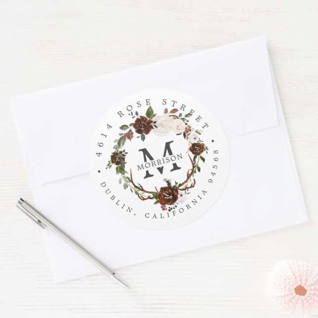 Adesivo Redondo Rustic Floral | Boho Botanical Return Address (Envelope)