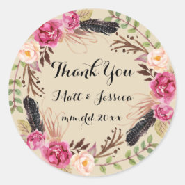 Adesivo Redondo Rustic Floral Boho Weding Obrigado Sticker
