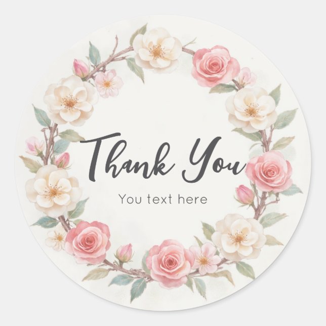 Adesivo Redondo Rustic Floral Botanical Birthday Obrigado Sticker (Frente)
