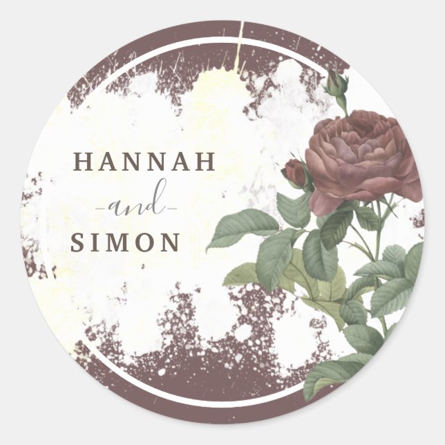 Adesivo Redondo Rustic Floral Burgundy Marsala Minimalista (Frente)