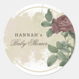 Adesivo Redondo Rustic Floral Burgundy Marsala Minimalista