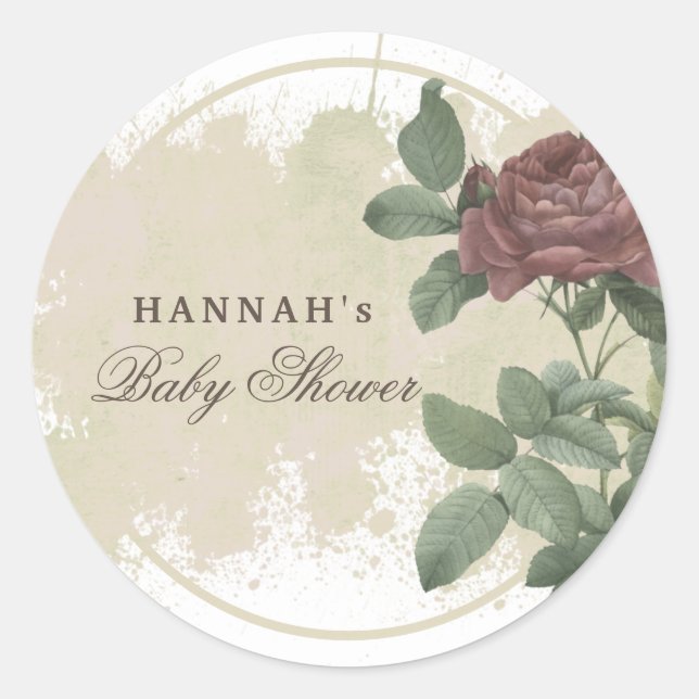 Adesivo Redondo Rustic Floral Burgundy Marsala Minimalista (Frente)