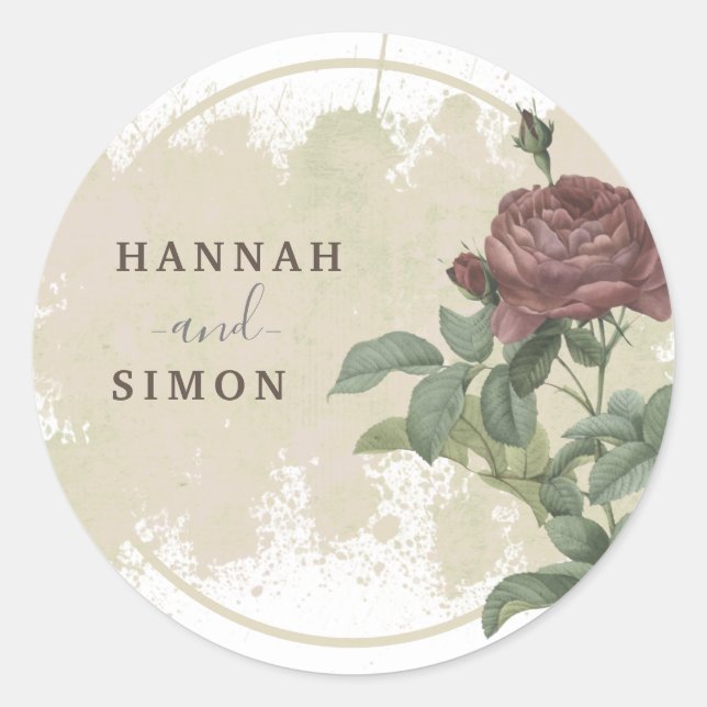 Adesivo Redondo Rustic Floral Burgundy Marsala Minimalista (Frente)