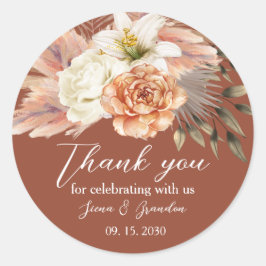 Adesivo Redondo Rustic Floral Casamento outono Obrigado Sticker