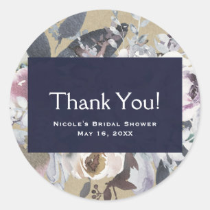 Adesivo Redondo Rustic Floral Glam Marinho Kraft Casamento Bridal 