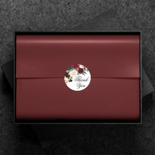 Adesivo Redondo Rustic Floral   Marinho Burgundy Wreath Obrigado