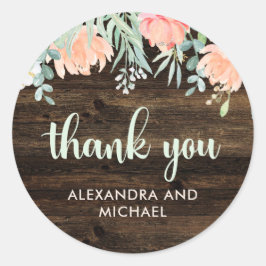 Adesivo Redondo Rustic Floral Romance Wedding | Obrigado