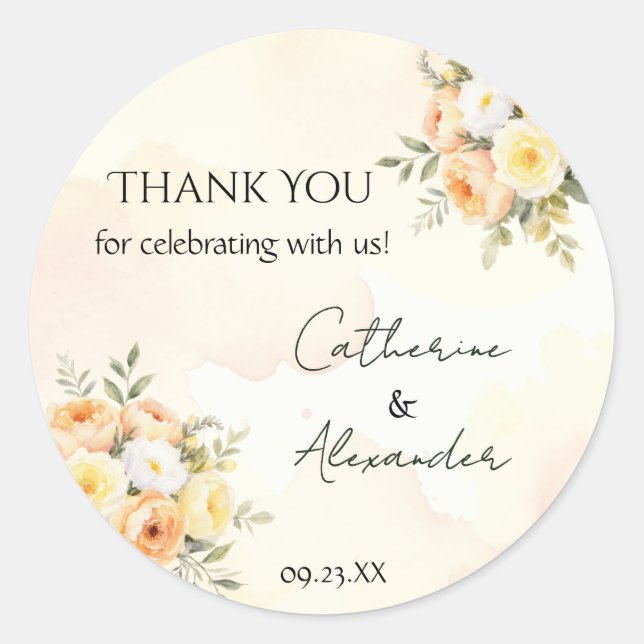 Adesivo Redondo Rustic Floral Weding Obrigado Favor Sticker (Frente)