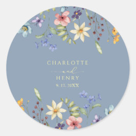 Adesivo Redondo Rustic Floral Wildflower Simple Blue Weding
