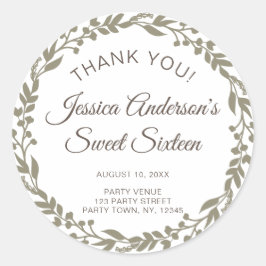 Adesivo Redondo Rustic Floral Wreath Sweetue Dezesseis Obrigado