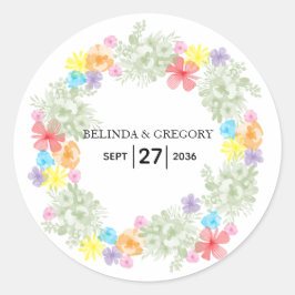 Adesivo Redondo Rustic Floral Wreath Wedding