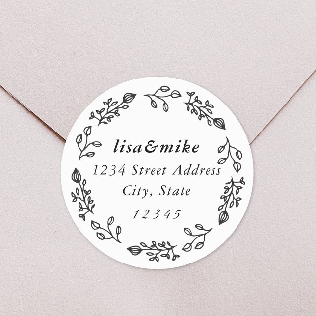 Adesivo Redondo Rustic Floral Wreath Wedding Return Address (Criador carregado)