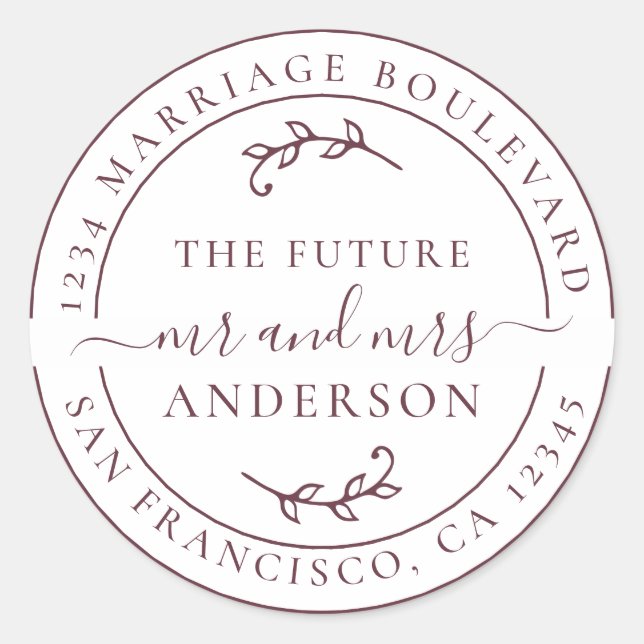 Adesivo Redondo Rustic Future Sr. Burgundy Endereço de Regresso (Frente)