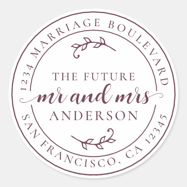 Adesivo Redondo Rustic Future Sr. Burgundy Endereço de Regresso (Frente)