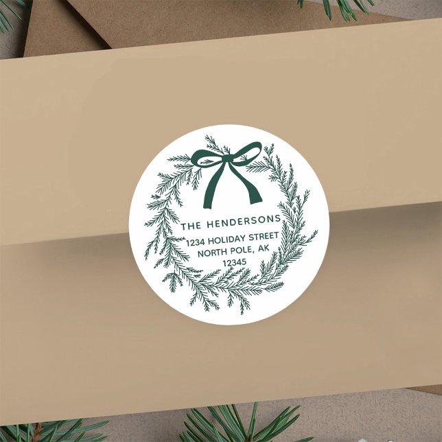 Adesivo Redondo Rustic Green Christmas Pine Wreath Return Address  (Criador carregado)
