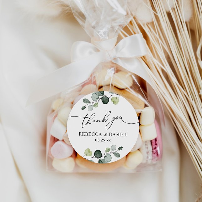 Adesivo Redondo Rustic Greenery Eucalyptus Personalizado Obrigado (Criador carregado)