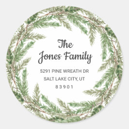 Adesivo Redondo Rustic Greenery Pine Wreath Holiday Endereço de Re