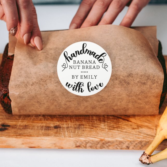 Adesivo Redondo Rustic Handmade with Love Script Heart Beled (Criador carregado)