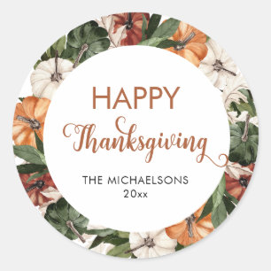 Adesivo Redondo Rustic Happy Graças Pumpkin