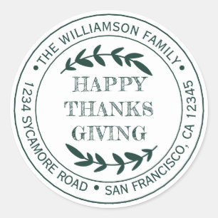 Adesivo Redondo Rustic Happy Graças Return Address Green