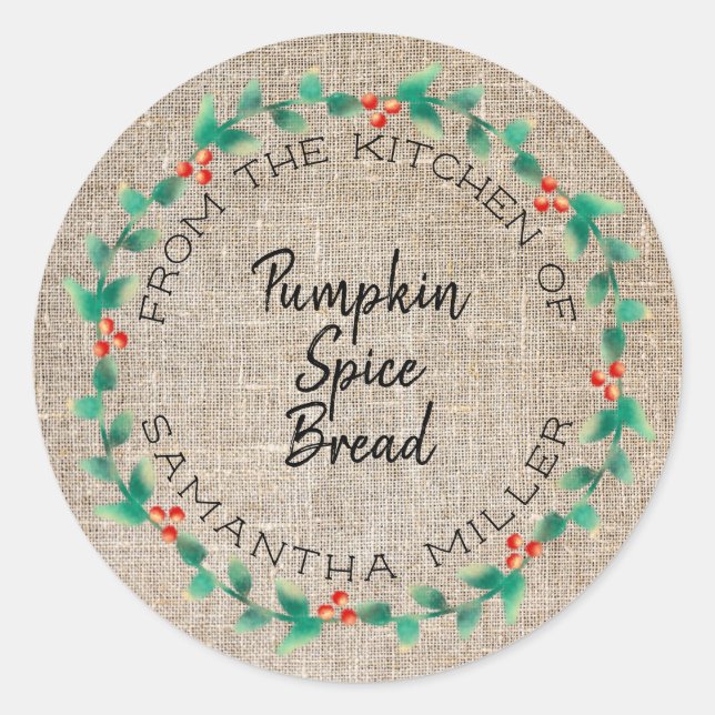 Adesivo Redondo Rustic Holiday Holly Wreath Kitchen Treats Gift (Frente)