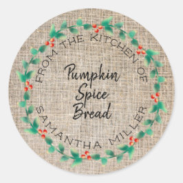 Adesivo Redondo Rustic Holiday Holly Wreath Kitchen Treats Gift