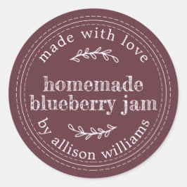 Adesivo Redondo Rustic Homemade Blueberry Jam Canning Burgundy