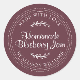 Adesivo Redondo Rustic Homemade Blueberry Jam Canning Burgundy