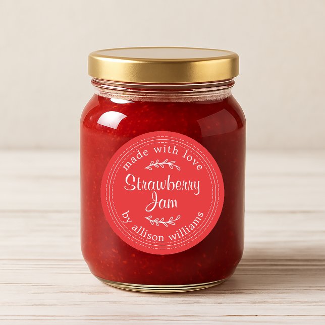 Adesivo Redondo Rustic Homemade Strawberry Jam Red (Criador carregado)