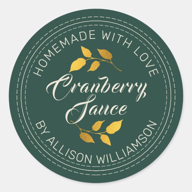 Adesivo Redondo Rustic Homemade Thanksanding Cranberry Sauce Verde (Frente)