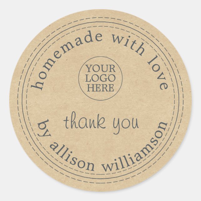 Adesivo Redondo Rustic Homemade Your Logo Obrigado Kraft Paper Cl (Frente)