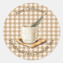 Adesivo Redondo Rustic Hot Chocolate Mix Christmas Brown Gingham