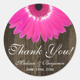 Adesivo Redondo Rustic Hot Pink Daisy Weding Obrigado Sticker
