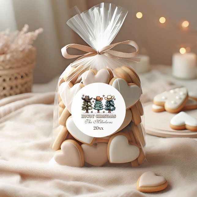 Adesivo Redondo Rustic Howdy Natal Cowboy Hat Family (Criador carregado)