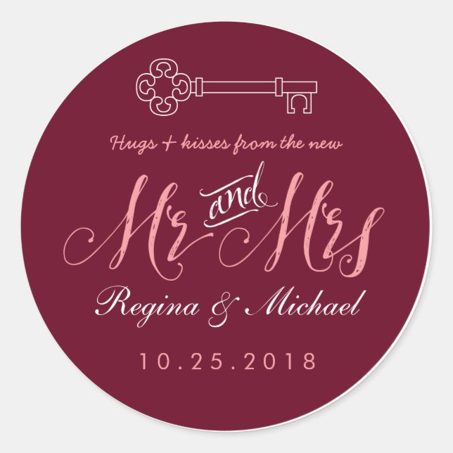 Adesivo Redondo Rustic Key Script Mr. Wedding Favor Sticker (Frente)