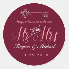 Adesivo Redondo Rustic Key Script Mr. Wedding Favor Sticker