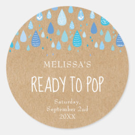 Adesivo Redondo Rustic Kraft Baby Blue Raindrops Prontos para Pop