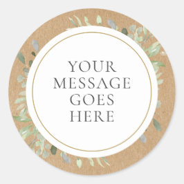 Adesivo Redondo Rustic Kraft Boho Greenery Sua Mensagem