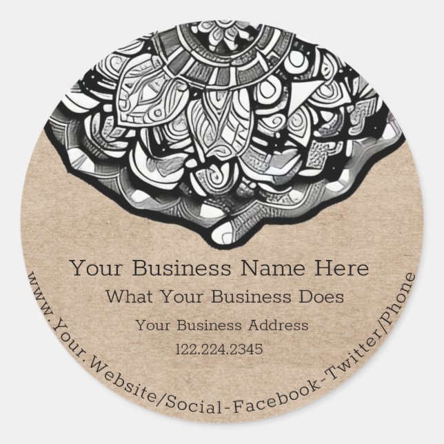 Adesivo Redondo Rustic Kraft Mandala (Frente)