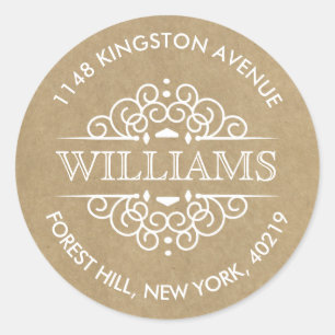 Adesivo Redondo Rustic Kraft Ornamentado Swirls Endereço de devolu