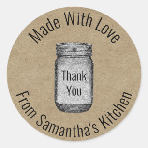 Adesivo Redondo Rustic Kraft Paper Kitchen Mason Jar Obrigado