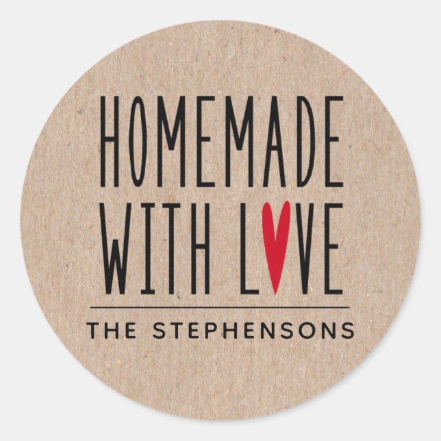 Adesivo Redondo Rustic Kraft Personalizado Feita Com Amor (Frente)
