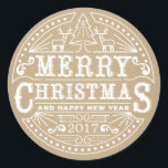 Adesivo Redondo Rustic Kraft Typografia Merry Christmas Sticker<br><div class="desc">Modern Kraft & White Typografia Feliz Vinheta de Natal</div>