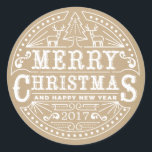 Adesivo Redondo Rustic Kraft Typografia Merry Christmas Sticker<br><div class="desc">Modern Kraft & White Typografia Feliz Vinheta de Natal</div>